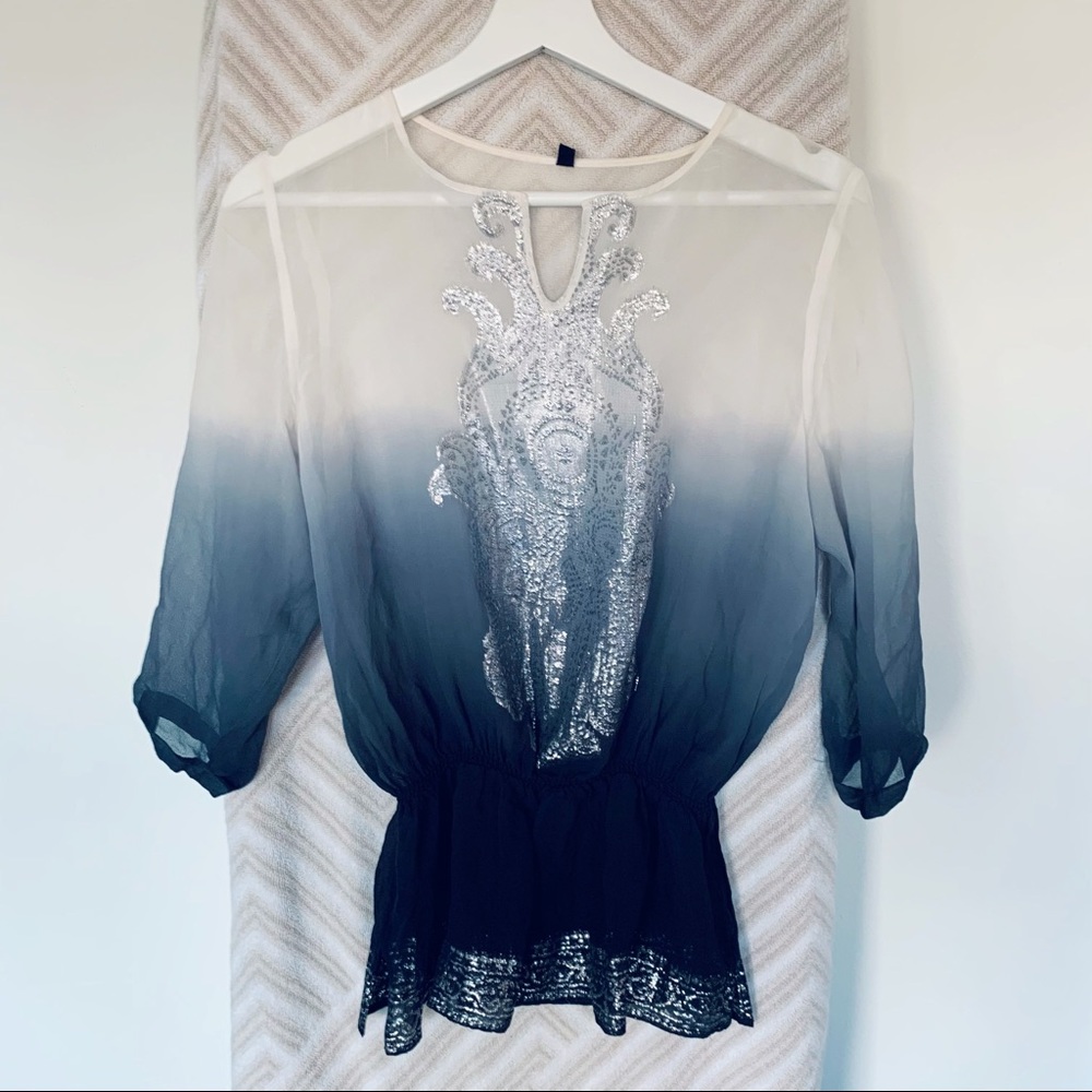 Sheer glittery embroidered blouse